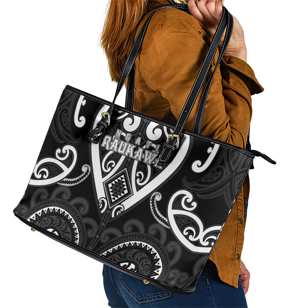 Aotearoa Ngati Raukawa Leather Tote Bag Maori Tribal Pattern LT05 - Polynesian Pride