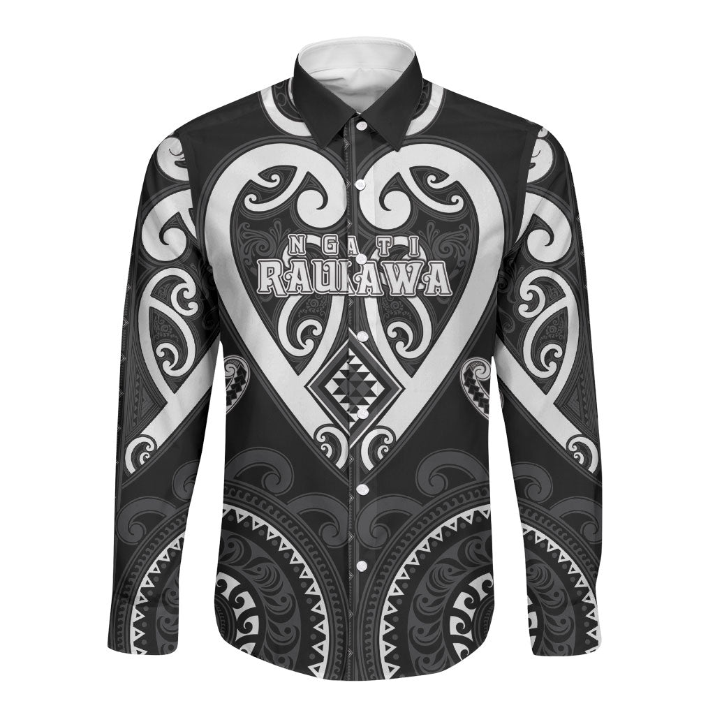Custom Aotearoa Ngati Raukawa Long Sleeve Button Shirt Maori Tribal Pattern LT05 Unisex Black - Polynesian Pride