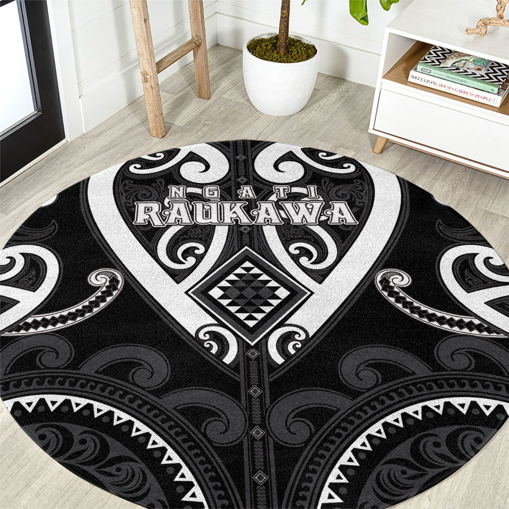 Aotearoa Ngati Raukawa Round Carpet Maori Tribal Pattern LT05 Black - Polynesian Pride