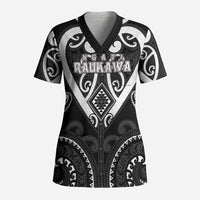 Custom Aotearoa Ngati Raukawa Scrub Top Maori Tribal Pattern LT05 Adult Black - Polynesian Pride
