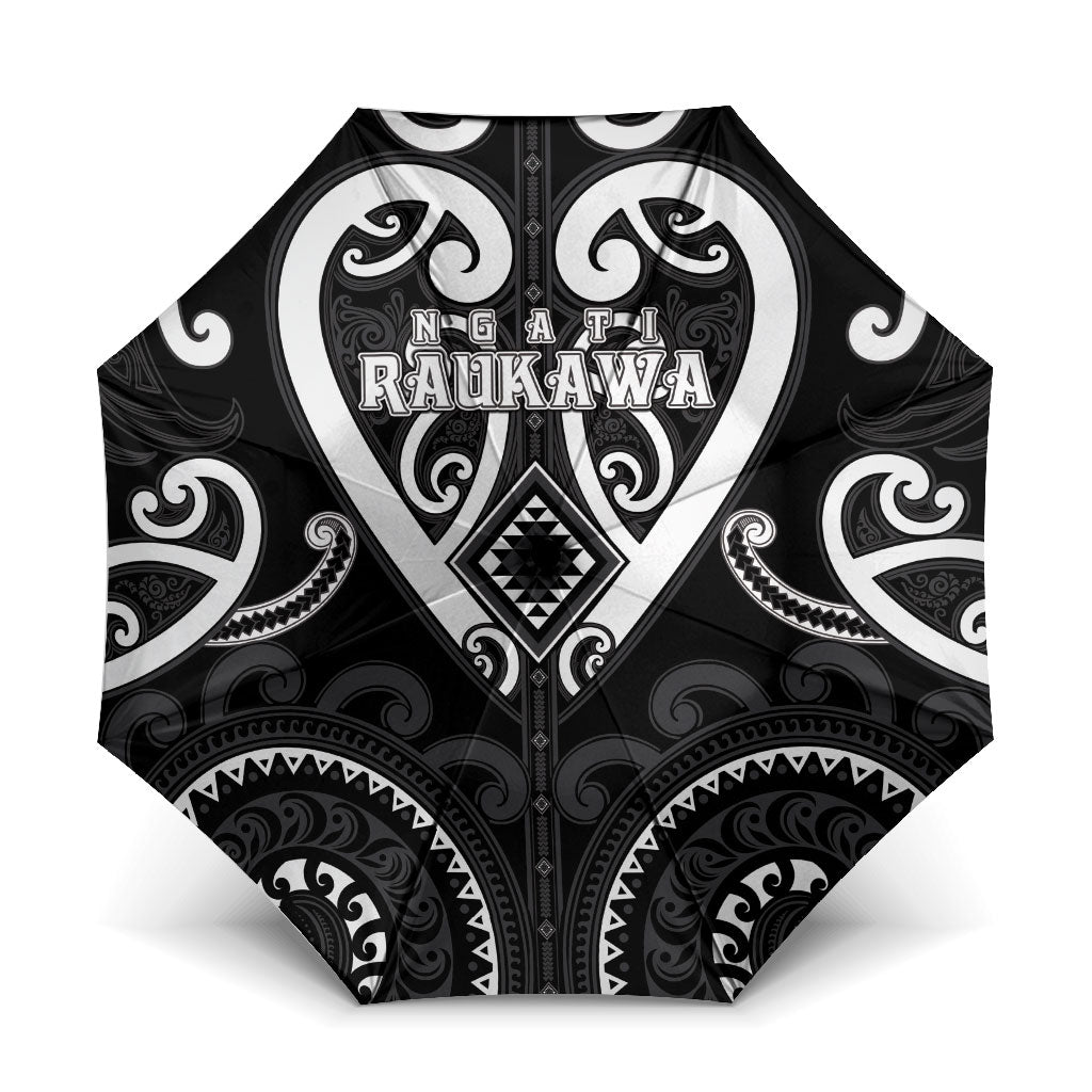 Aotearoa Ngati Raukawa Umbrella Maori Tribal Pattern LT05 One Size Folded 11.42 inch Opened Diameter 37.4 inch Black - Polynesian Pride
