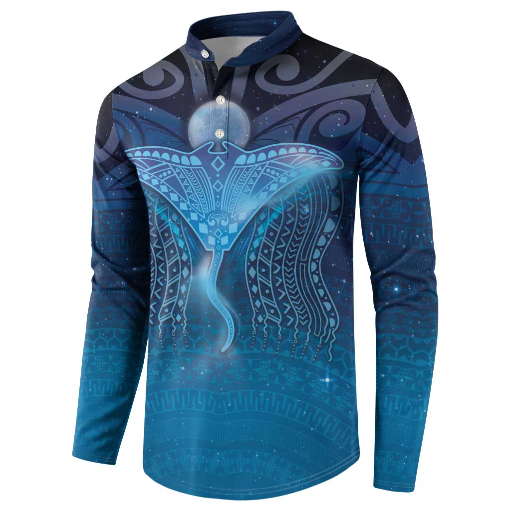 Polynesia Manta Ray Button Sweatshirt Let's The Sea Set You Free LT05 - Polynesian Pride