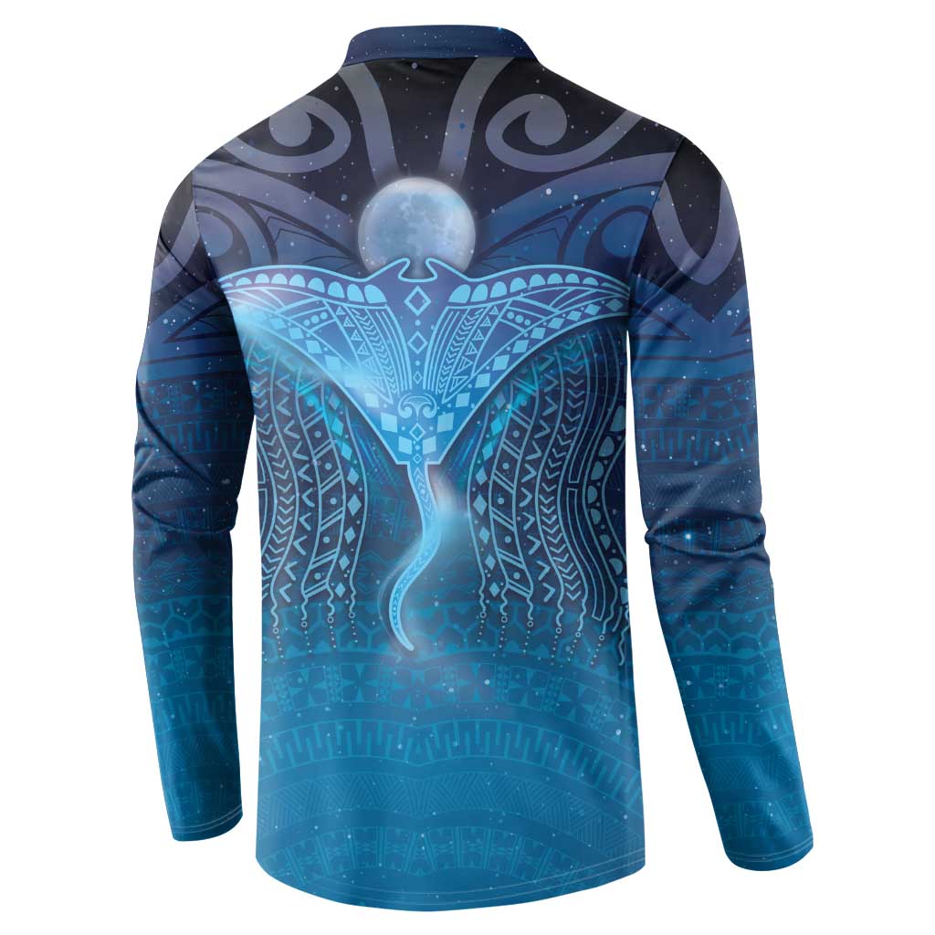 Polynesia Manta Ray Button Sweatshirt Let's The Sea Set You Free LT05 - Polynesian Pride