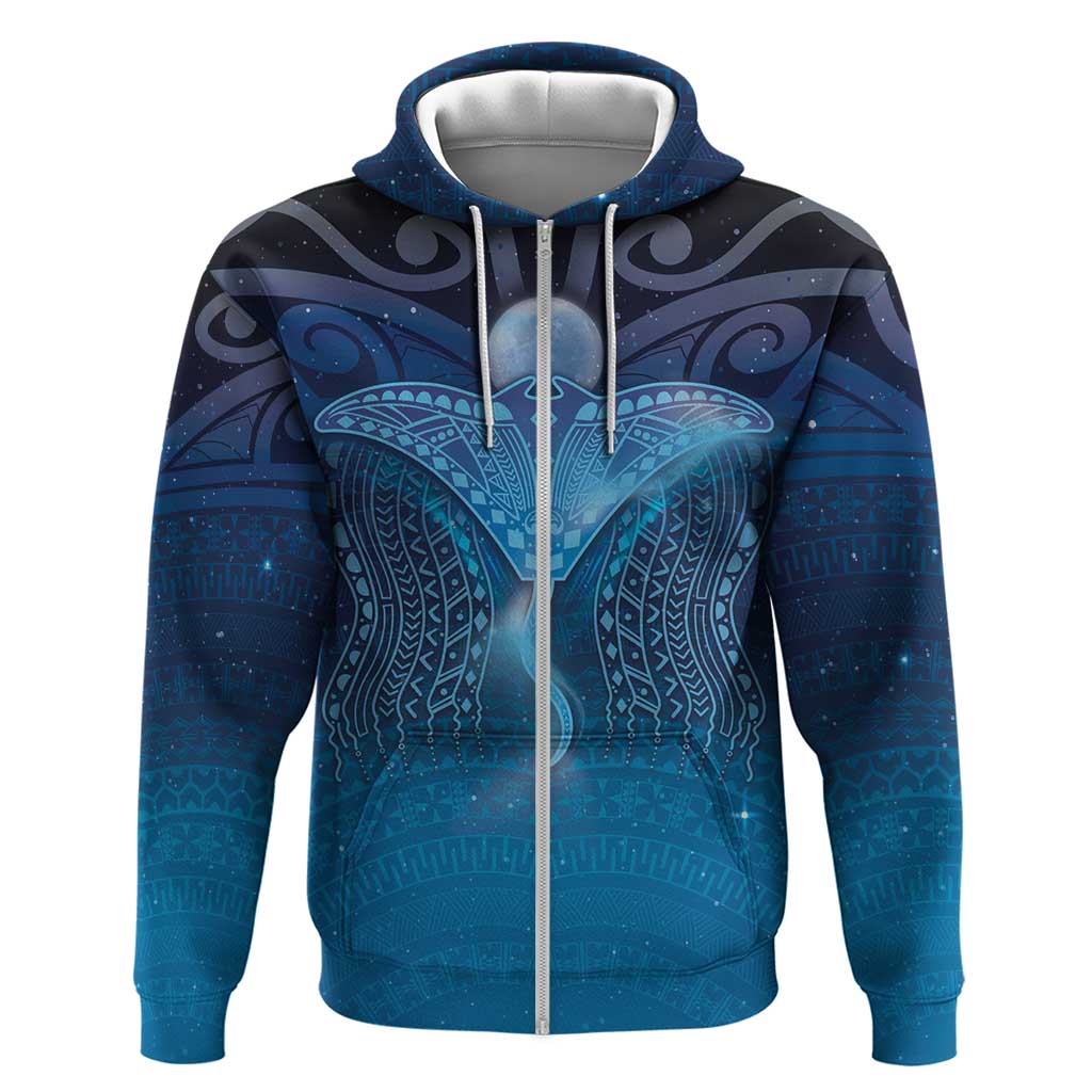 Polynesia Manta Ray Hoodie Let's The Sea Set You Free LT05 Zip Hoodie Blue - Polynesian Pride