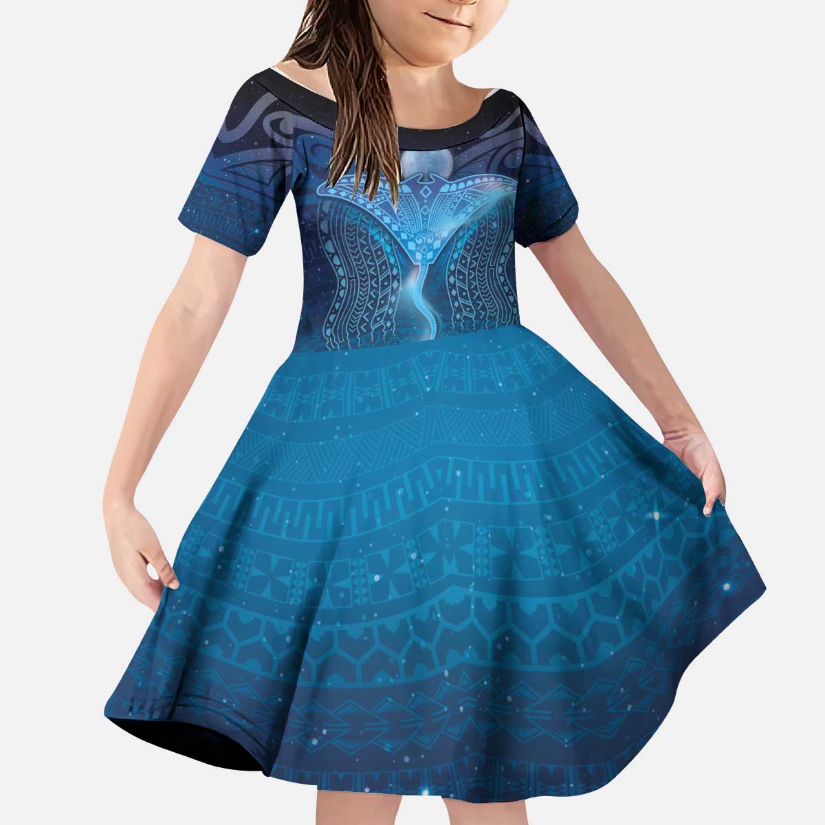 Polynesia Manta Ray Kid Short Sleeve Dress Let's The Sea Set You Free LT05 KID Blue - Polynesian Pride