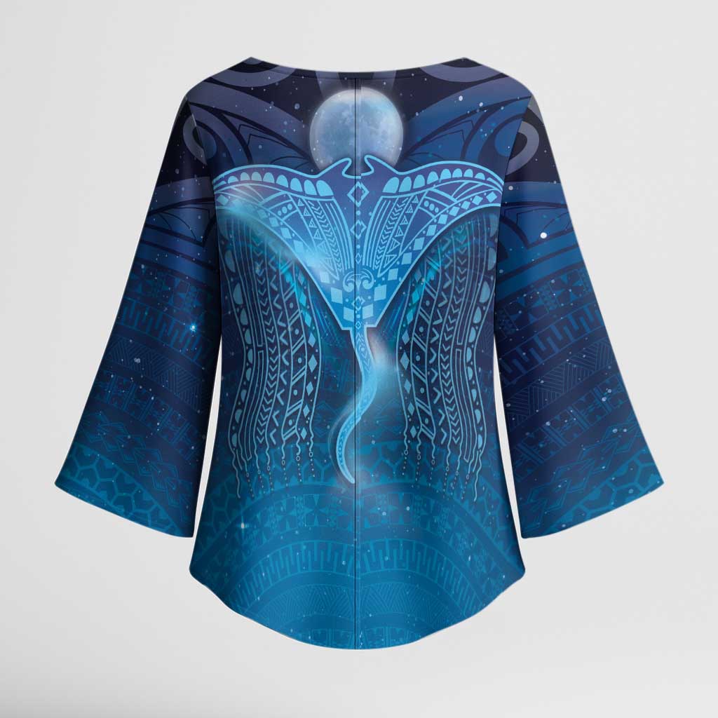 Polynesia Manta Ray Kimono Sleeve Blouse Let's The Sea Set You Free LT05 - Polynesian Pride