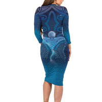 Polynesia Manta Ray Long Sleeve Bodycon Dress Let's The Sea Set You Free LT05 - Polynesian Pride