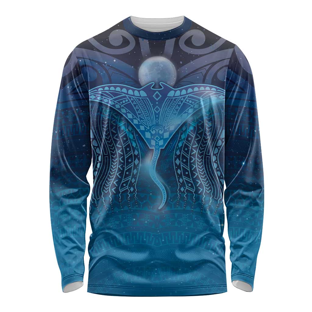 Polynesia Manta Ray Long Sleeve Shirt Let's The Sea Set You Free LT05 Unisex Blue - Polynesian Pride