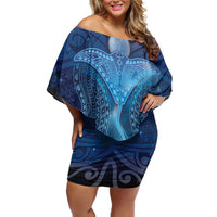 Polynesia Manta Ray Off Shoulder Short Dress Let's The Sea Set You Free LT05 Women Blue - Polynesian Pride