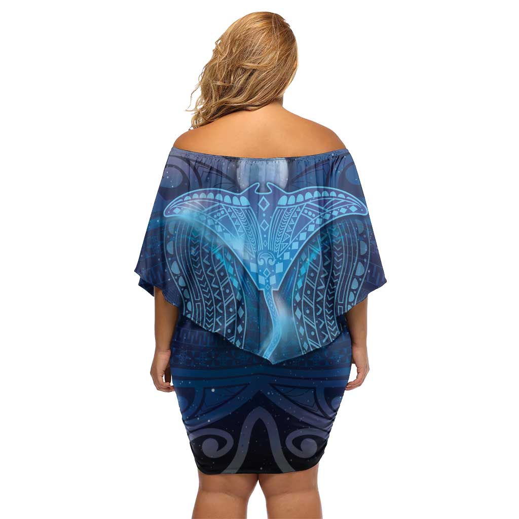Polynesia Manta Ray Off Shoulder Short Dress Let's The Sea Set You Free LT05 - Polynesian Pride