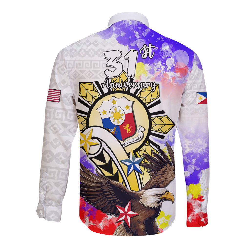 Filipino American History Month Long Sleeve Button Shirt The Eight-Rayed Sun Flags With Bald Eagle LT05 - Polynesian Pride