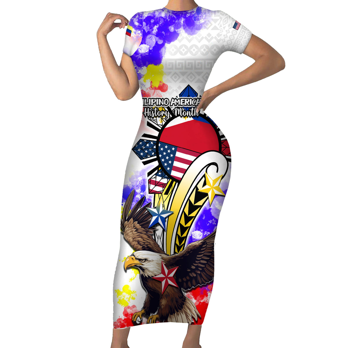 american eagle bodycon dresses Filipino History Month Short Sleeve Dress The Eight-R Size:Large: 9.0 in
