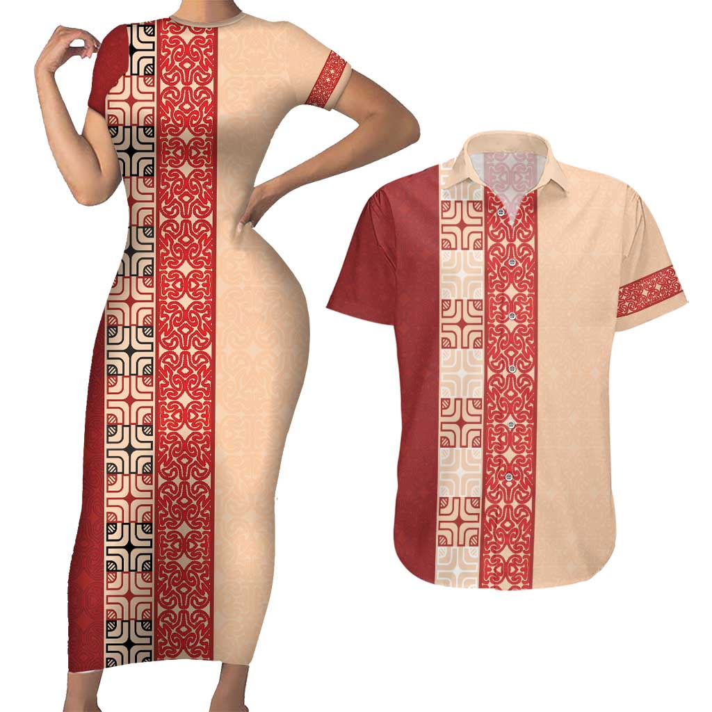 Papua New Guinea Couples Matching Short Sleeve Bodycon Dress and Hawaiian Shirt Oro Tapa Pattern