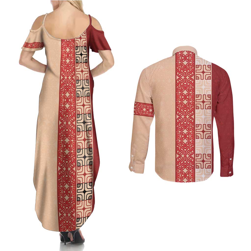 Papua New Guinea Couples Matching Summer Maxi Dress and Long Sleeve Button Shirt Oro Tapa Pattern LT05 - Polynesian Pride