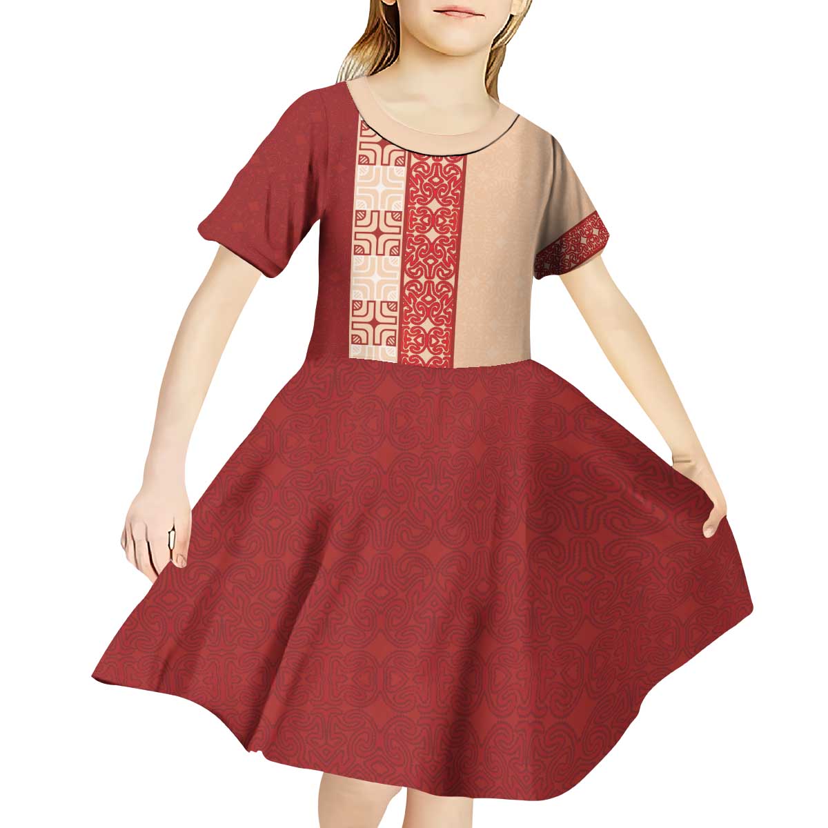 Papua New Guinea Kid Short Sleeve Dress Oro Tapa Pattern LT05 - Polynesian Pride
