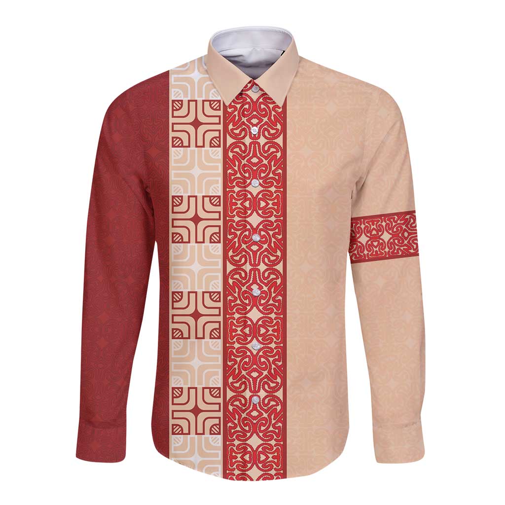 Papua New Guinea Long Sleeve Button Shirt Oro Tapa Pattern LT05 Unisex Beige - Polynesian Pride