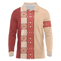 Papua New Guinea Long Sleeve Polo Shirt Oro Tapa Pattern LT05 Beige - Polynesian Pride