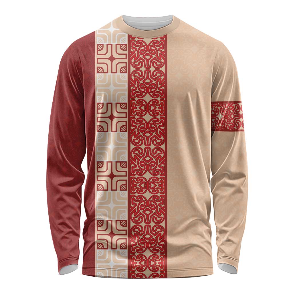 Papua New Guinea Long Sleeve Shirt Oro Tapa Pattern LT05 Unisex Beige - Polynesian Pride