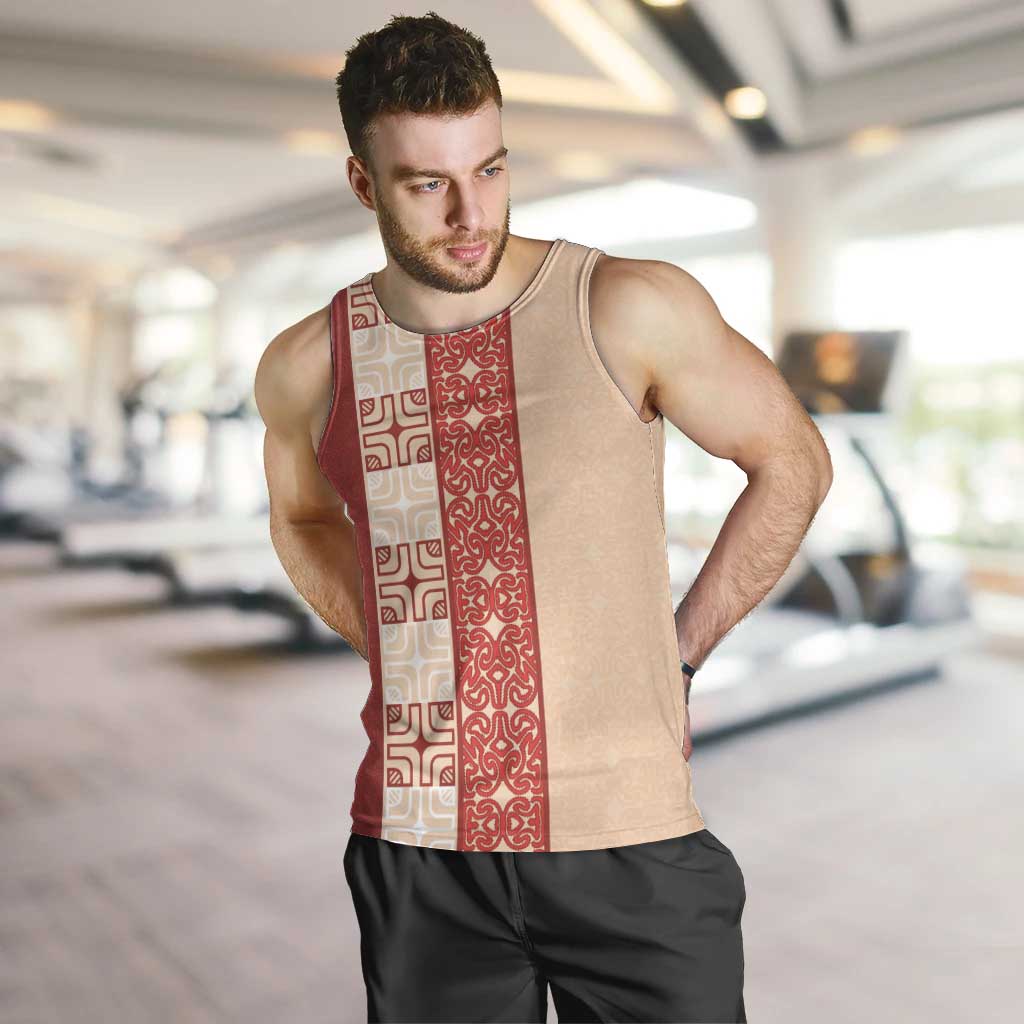 Papua New Guinea Men Tank Top Oro Tapa Pattern LT05 Beige - Polynesian Pride