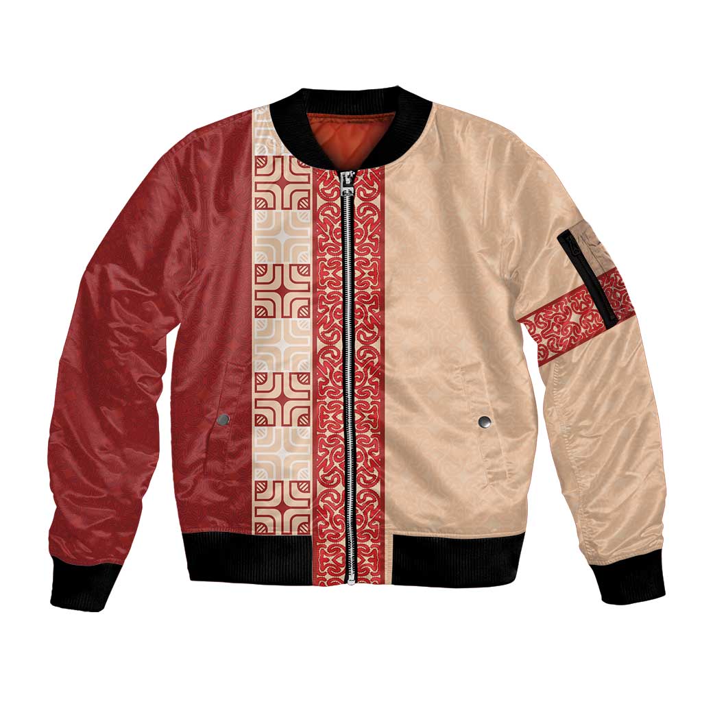 Papua New Guinea Sleeve Zip Bomber Jacket Oro Tapa Pattern LT05 Unisex Beige - Polynesian Pride