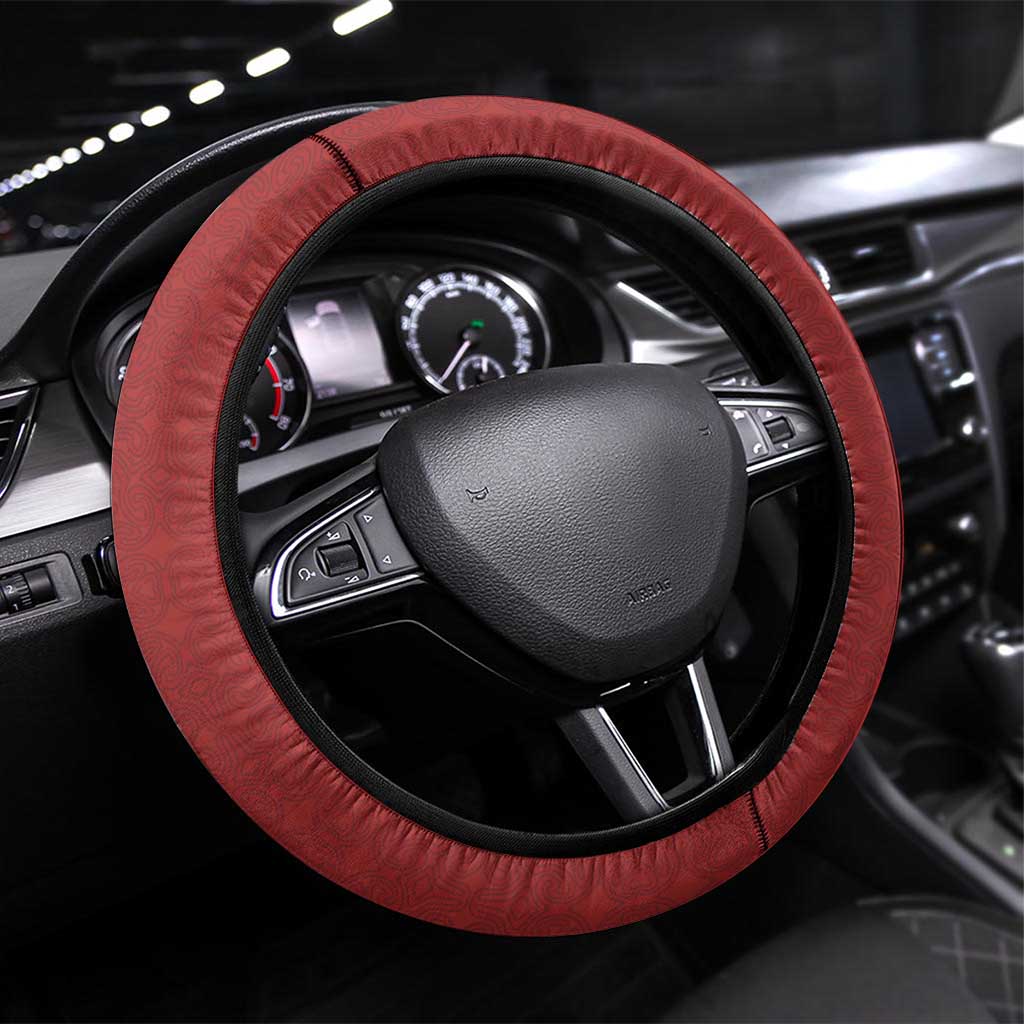 Papua New Guinea Steering Wheel Cover Oro Tapa Pattern LT05 Universal Fit Beige - Polynesian Pride
