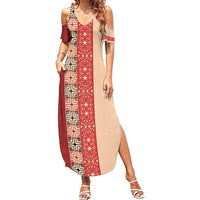 Papua New Guinea Summer Maxi Dress Oro Tapa Pattern LT05 Women Beige - Polynesian Pride