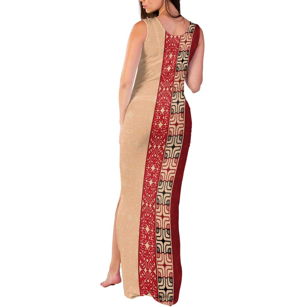 Papua New Guinea Tank Maxi Dress Oro Tapa Pattern LT05 - Polynesian Pride