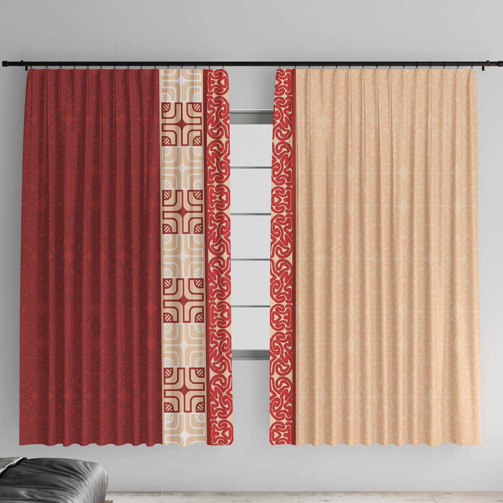 Papua New Guinea Window Curtain Oro Tapa Pattern LT05 With Hooks Beige - Polynesian Pride