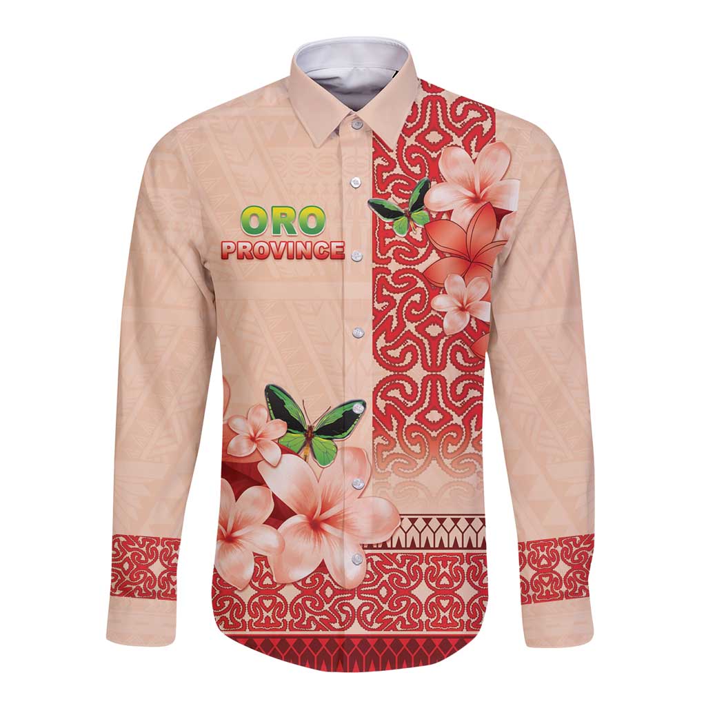 Papua New Guinea Oro Province Long Sleeve Button Shirt Oro Birdwing Butterfly LT05 Unisex Beige - Polynesian Pride