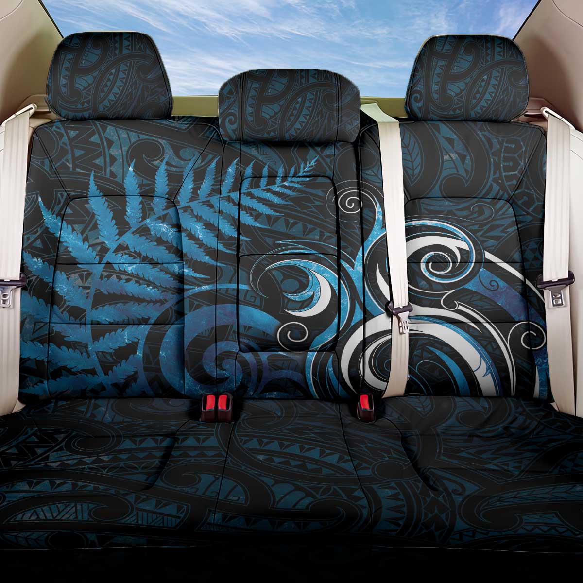 New Zealand Sea Week Back Car Seat Cover Maori Wave Pattern Ocean Blue LT05 One Size Blue - Polynesian Pride