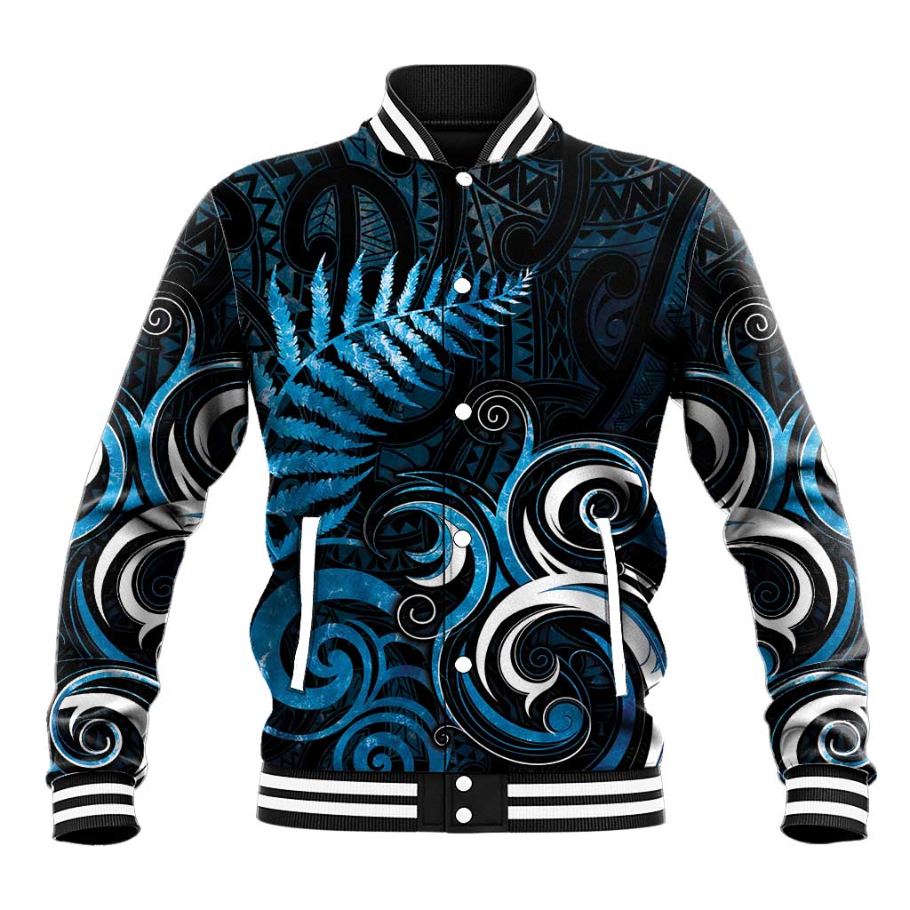 New Zealand Sea Week Baseball Jacket Maori Wave Pattern Ocean Blue LT05 Unisex Blue - Polynesian Pride