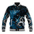 New Zealand Sea Week Baseball Jacket Maori Wave Pattern Ocean Blue