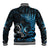 New Zealand Sea Week Baseball Jacket Maori Wave Pattern Ocean Blue