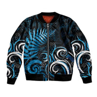 New Zealand Sea Week Bomber Jacket Maori Wave Pattern Ocean Blue LT05 Unisex Blue - Polynesian Pride