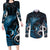 New Zealand Sea Week Couples Matching Long Sleeve Bodycon Dress and Long Sleeve Button Shirt Maori Wave Pattern Ocean Blue