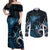 New Zealand Sea Week Couples Matching Off Shoulder Maxi Dress and Long Sleeve Button Shirt Maori Wave Pattern Ocean Blue