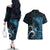 New Zealand Sea Week Couples Matching Off The Shoulder Long Sleeve Dress and Hawaiian Shirt Maori Wave Pattern Ocean Blue