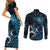 New Zealand Sea Week Couples Matching Short Sleeve Bodycon Dress and Long Sleeve Button Shirt Maori Wave Pattern Ocean Blue