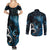 New Zealand Sea Week Couples Matching Summer Maxi Dress and Long Sleeve Button Shirt Maori Wave Pattern Ocean Blue