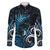 New Zealand Sea Week Family Matching Off The Shoulder Long Sleeve Dress and Hawaiian Shirt Maori Wave Pattern Ocean Blue