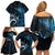 New Zealand Sea Week Family Matching Off Shoulder Short Dress and Hawaiian Shirt Maori Wave Pattern Ocean Blue