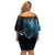 New Zealand Sea Week Family Matching Off Shoulder Short Dress and Hawaiian Shirt Maori Wave Pattern Ocean Blue