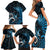 New Zealand Sea Week Family Matching Short Sleeve Bodycon Dress and Hawaiian Shirt Maori Wave Pattern Ocean Blue