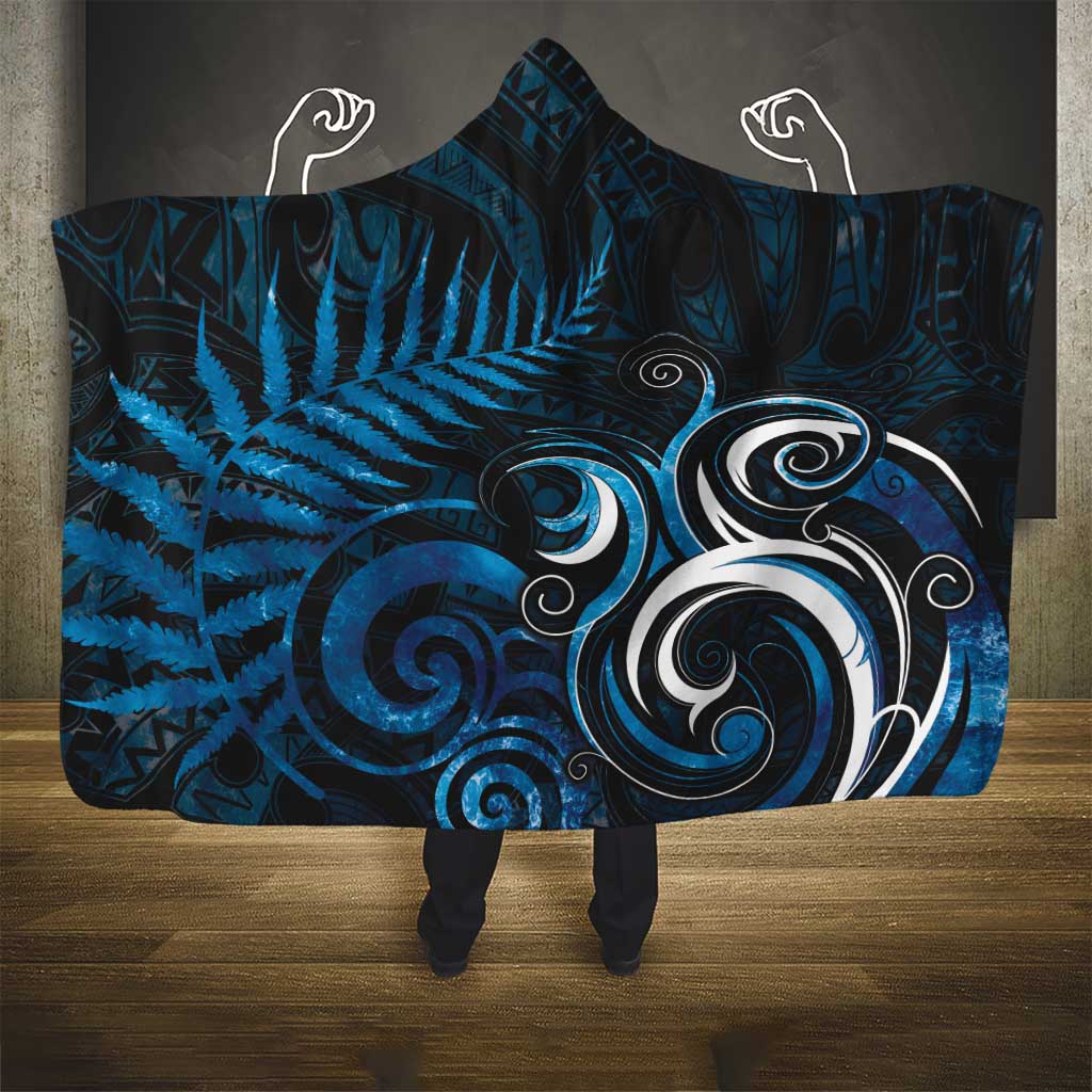New Zealand Sea Week Hooded Blanket Maori Wave Pattern Ocean Blue LT05 - Polynesian Pride