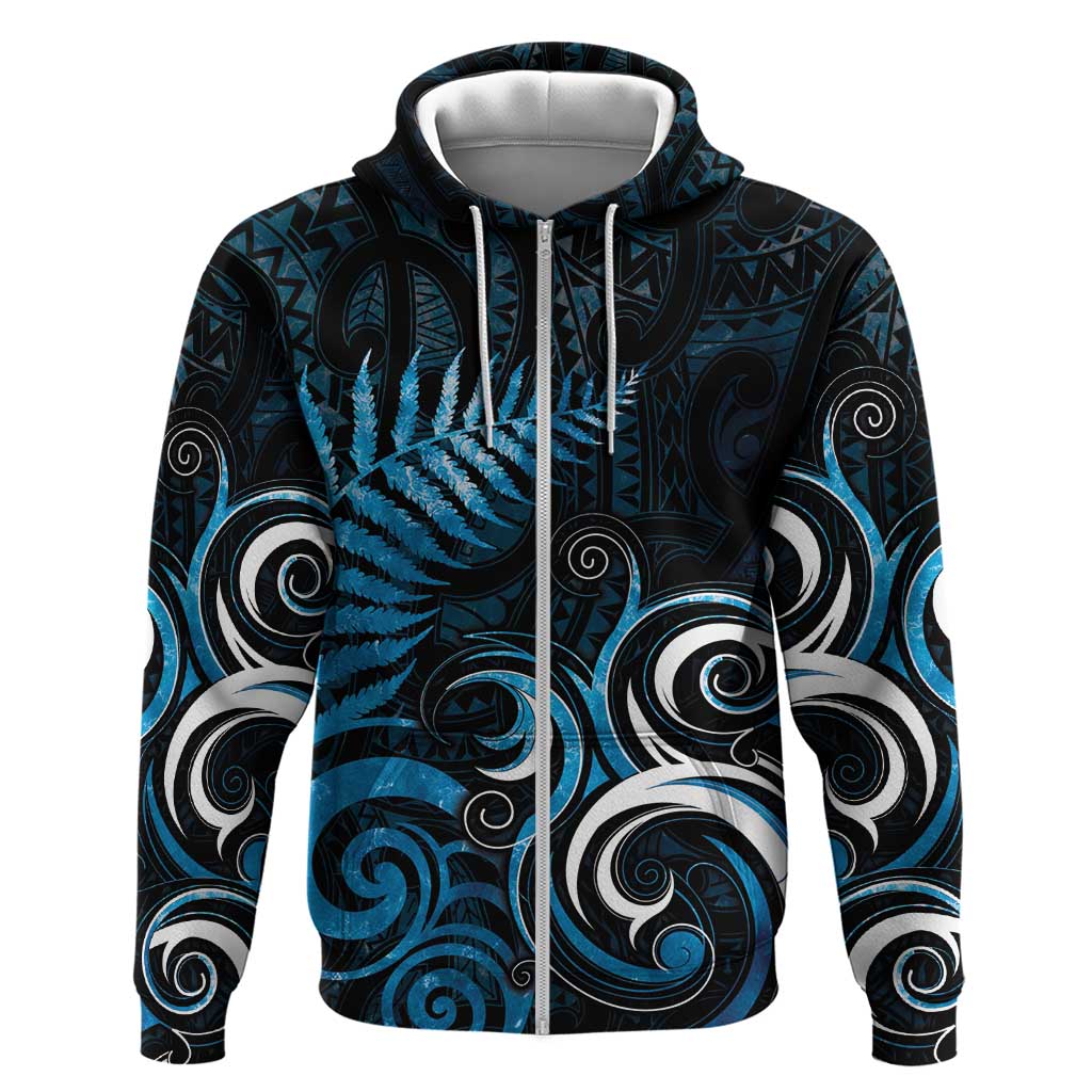New Zealand Sea Week Hoodie Maori Wave Pattern Ocean Blue LT05 Zip Hoodie Blue - Polynesian Pride