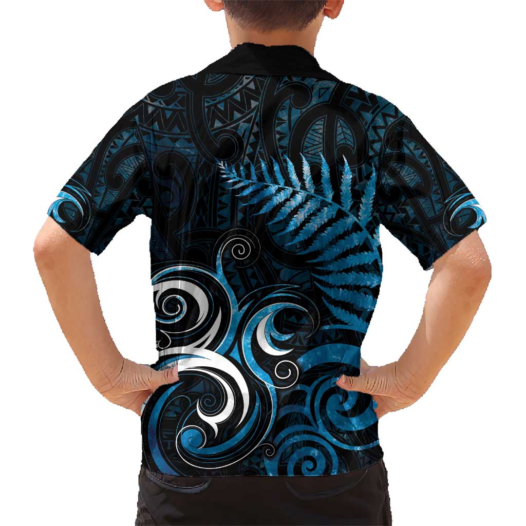 New Zealand Sea Week Kid Hawaiian Shirt Maori Wave Pattern Ocean Blue LT05 - Polynesian Pride