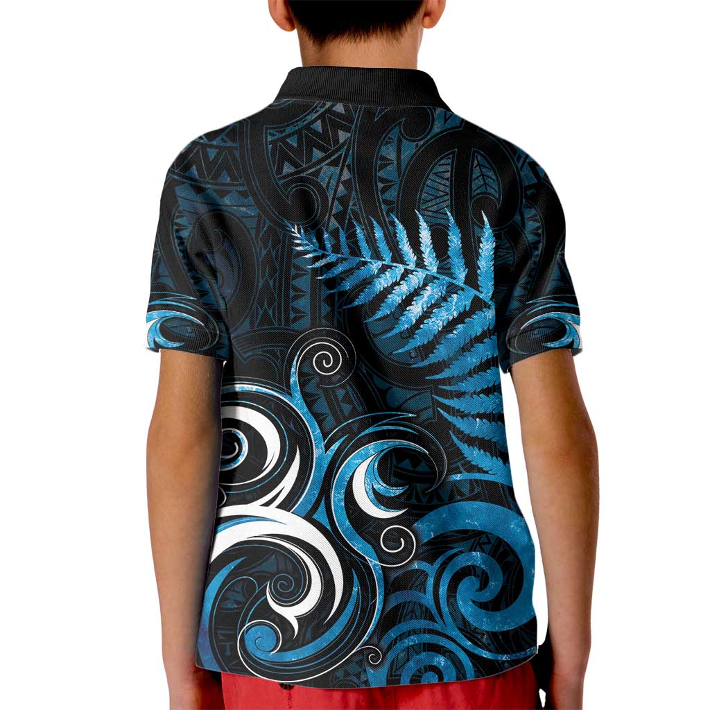 New Zealand Sea Week Kid Polo Shirt Maori Wave Pattern Ocean Blue LT05 - Polynesian Pride