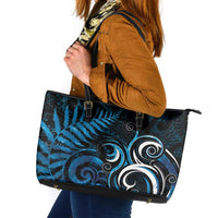 New Zealand Sea Week Leather Tote Bag Maori Wave Pattern Ocean Blue LT05 Blue - Polynesian Pride