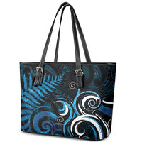 New Zealand Sea Week Leather Tote Bag Maori Wave Pattern Ocean Blue LT05 - Polynesian Pride