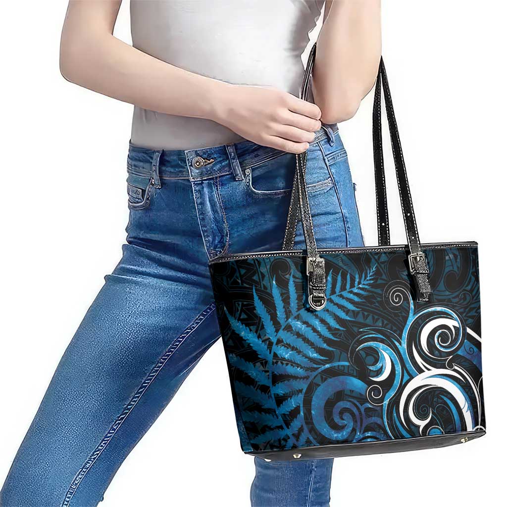 New Zealand Sea Week Leather Tote Bag Maori Wave Pattern Ocean Blue LT05 - Polynesian Pride